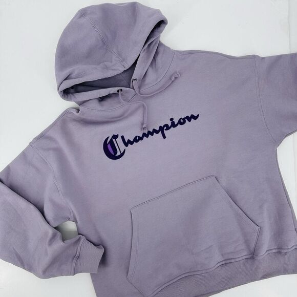 Champion Athletics Hoodie Old English Logo Felted Spellout Purple Size Large - Picture 1 of 9